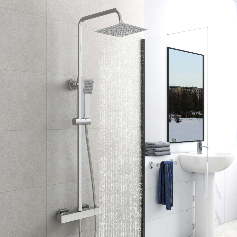 Aica Exposed Thermostatic Shower Mixer Set Twin Head Rainfall Chrome Silver