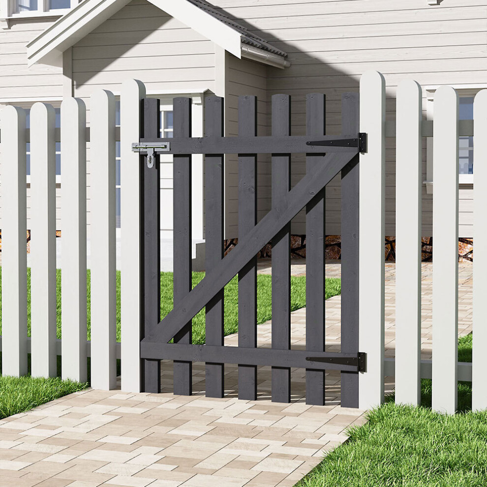 (90*120cm) Grey Flower Garden Vegetable Garden Wood Fence Gate Backyard Pedestrian Gate with Latchtin and Fitting Hinges