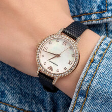 ARMANI AR11485 WOMEN'S WATCH BLACK STRAP WHITE DIAL ROSE GOLD CASE