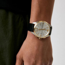 EMPORIO ARMANI AR11498 MEN'S WATCH BLACK STRAP SILVER DIAL GOLD CASE