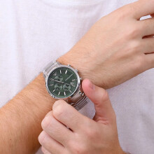 EMPORIO ARMANI AR11507 MEN'S WATCH SILVER STRAP GREEN DIAL SILVER CASE