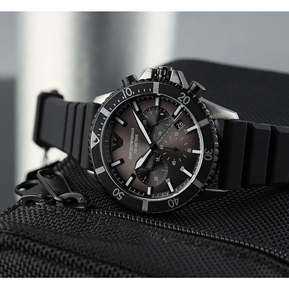 EMPORIO ARMANI AR11515 MEN'S WATCH BLACK STRAP GREY DIAL GREY CASE