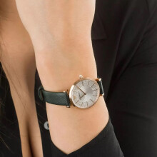 ARMANI AR11517 WOMEN'S WATCH GREEN STRAP SILVER DIAL ROSE GOLD CASE
