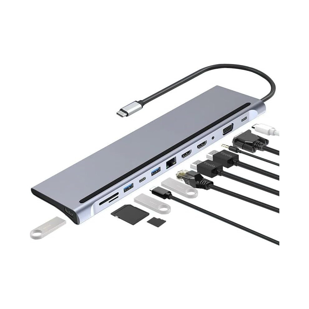 Usb 3.1 To Dual Hdmi-Compatible 12 In 1 Type-C Hub 4K Vga Docking Station 9417278172055