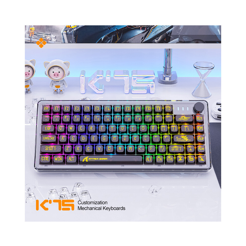 (Black) K75 Mechanical Keyboard Hot Swap Rgb 82 Keys Wired Keyboard (White Transparent) White,Black 9417278175490