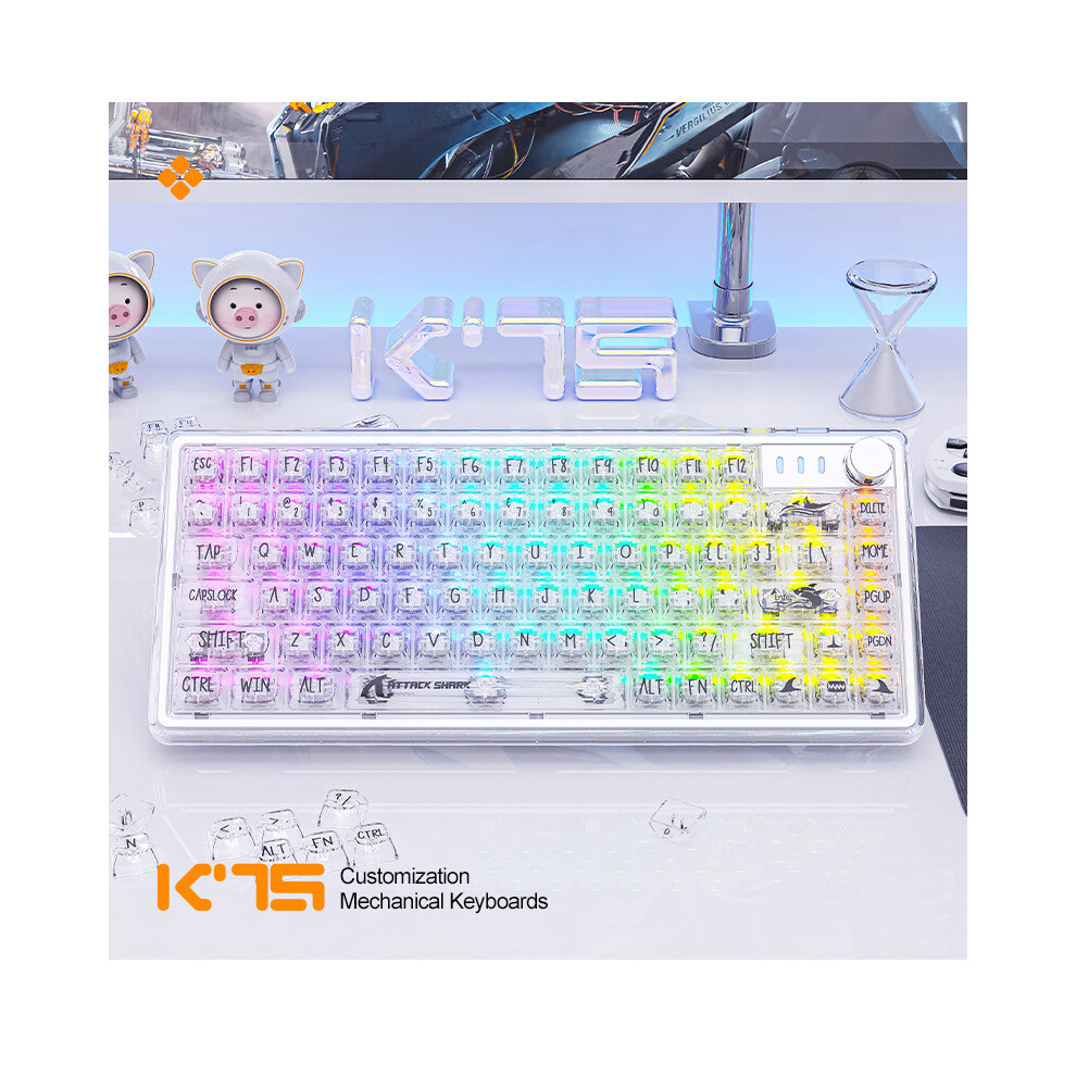 (White) K75 Mechanical Keyboard Hot Swap Rgb 82 Keys Wired Keyboard ( Transparent) White 9417278175483