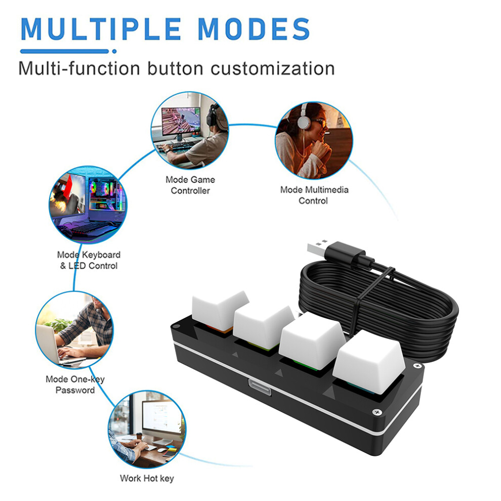 ( 4Keys) 3 Key 1 Knob Programming Macro Custom Knob Keyboard Rgb Macropad(Black 3 Keys) White 9417278173182
