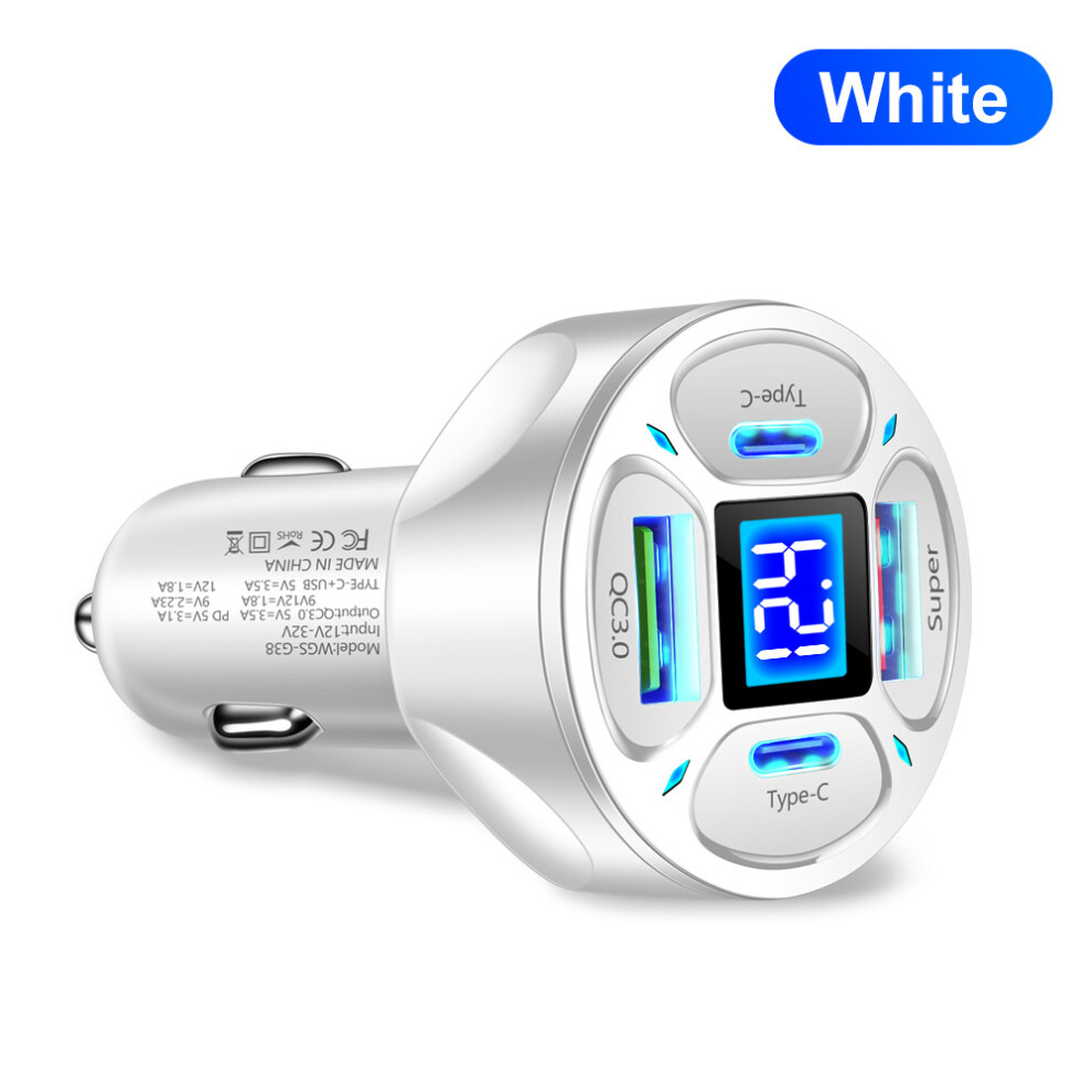 () 66W Car Charger Pd Qc3.0 4 Ports Usb Type C For Iphone 13 14 (Black) White/Black 9417278175995