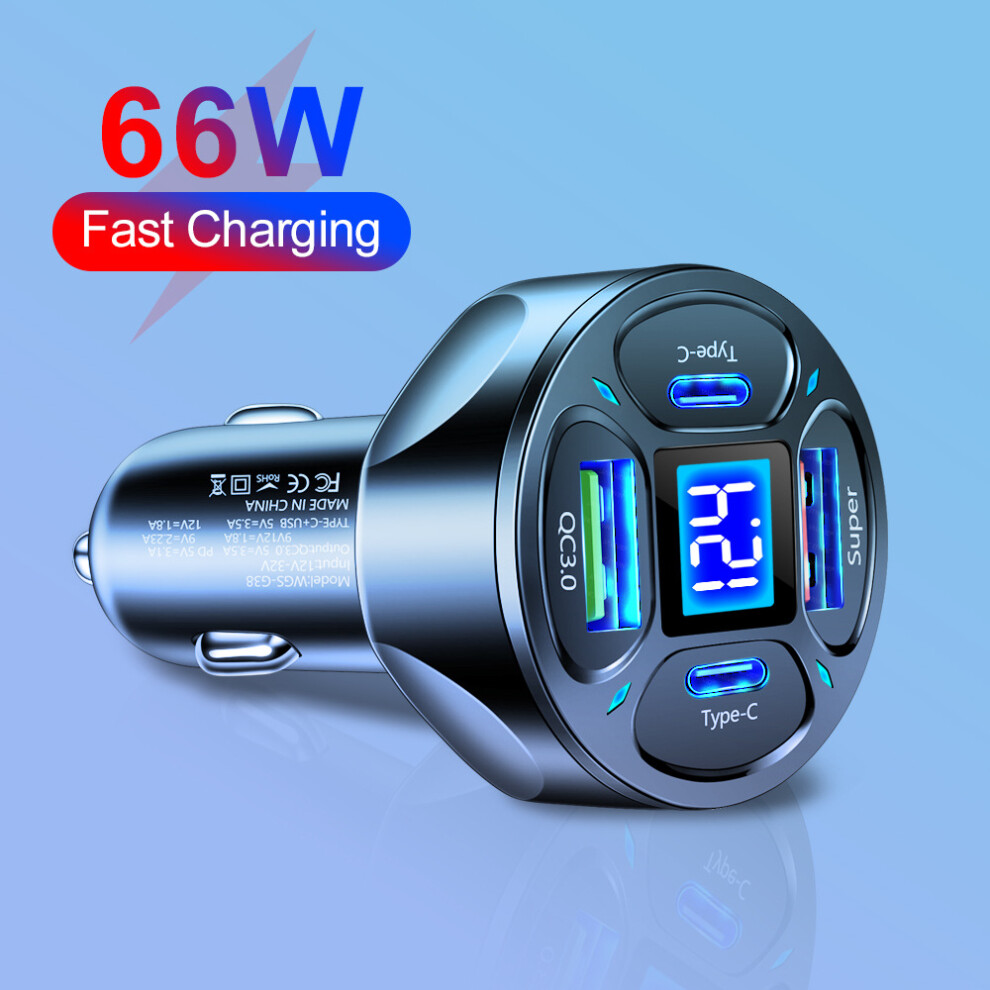 (Black) 66W Car Charger Pd Qc3.0 4 Ports Usb Type C For Iphone 13 14 (Black) Black 9417278175988