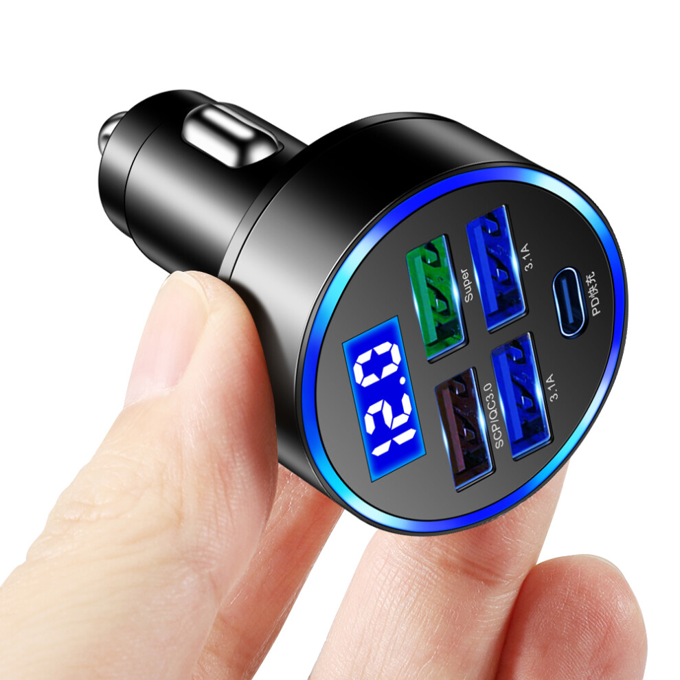 5 Ports Car Charger Power Outlet Led Digital Display 15W For Mobile Phone Tablet Black 9417278175971