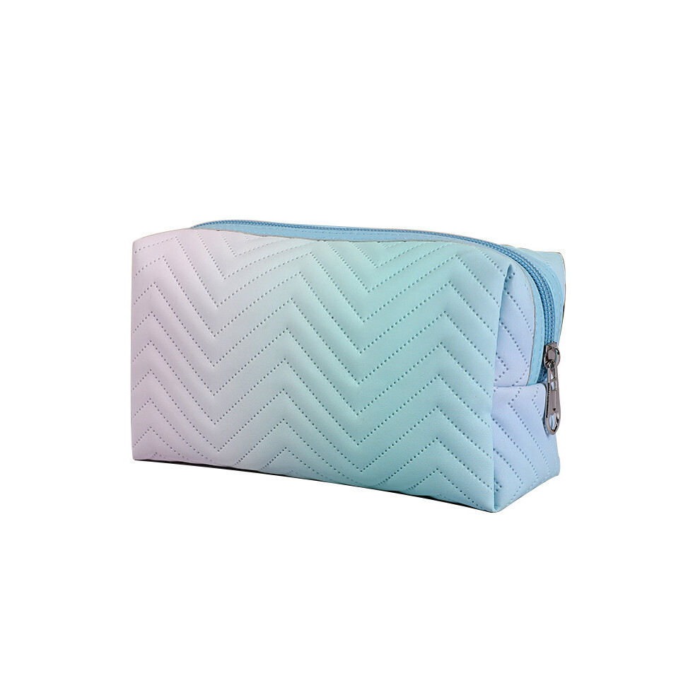 Nydia Pu Leather Gradual Change Three-Dimensional Cosmetic Bag Travel Portable Wash Bag Cosmetic Finishing Storage Bag (Gradual Change Blue)