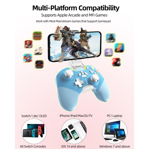 (Blue) Bluetooth Controller for Switch/PC/iPhone/Android/Apple Arcade MFi Games/TV/Steam, Pro Wireless Game Controller(White) 1