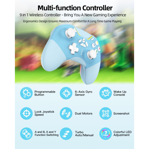 (Blue) Bluetooth Controller for Switch/PC/iPhone/Android/Apple Arcade MFi Games/TV/Steam, Pro Wireless Game Controller(White) 2