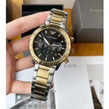 ARMANI AR11521 MEN'S WATCH SILVER ROSE GOLD STRAP - CASE BLACK DIAL