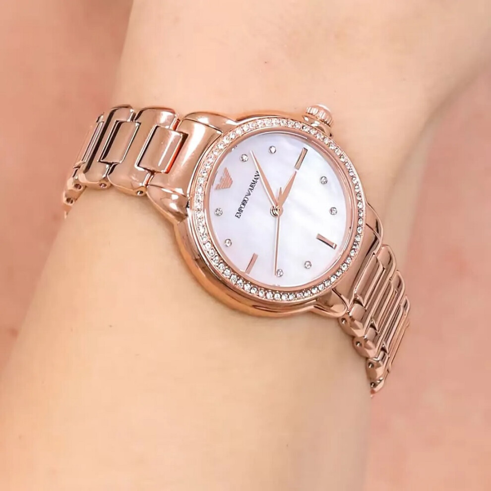 EMPORIO ARMANI AR11523 WOMEN'S WATCH ROSE GOLD STRAP WHITE DIAL