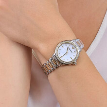 ARMANI AR11524 WOMEN'S WATCH SILVER GOLD STRAP WHITE DIAL GOLD CASE