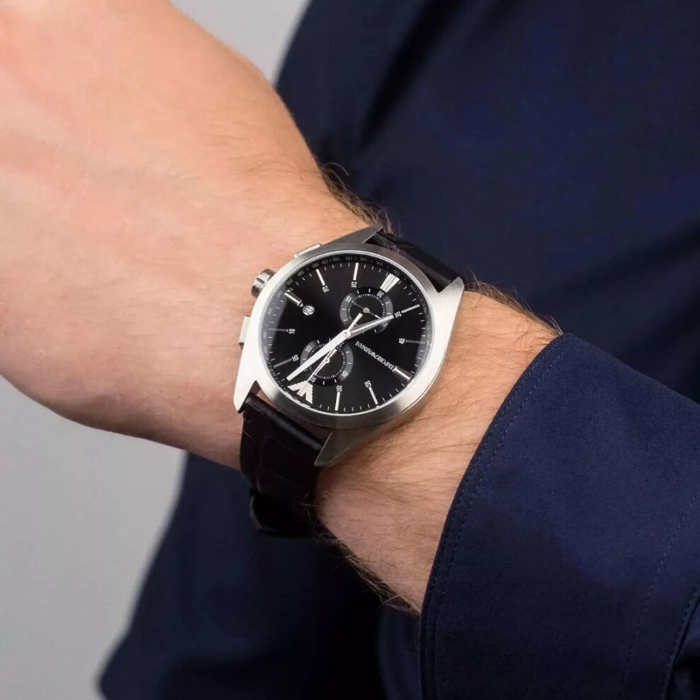 EMPORIO ARMANI AR11542 MEN'S WATCH BLACK STRAP BLACK DIAL SILVER CASE
