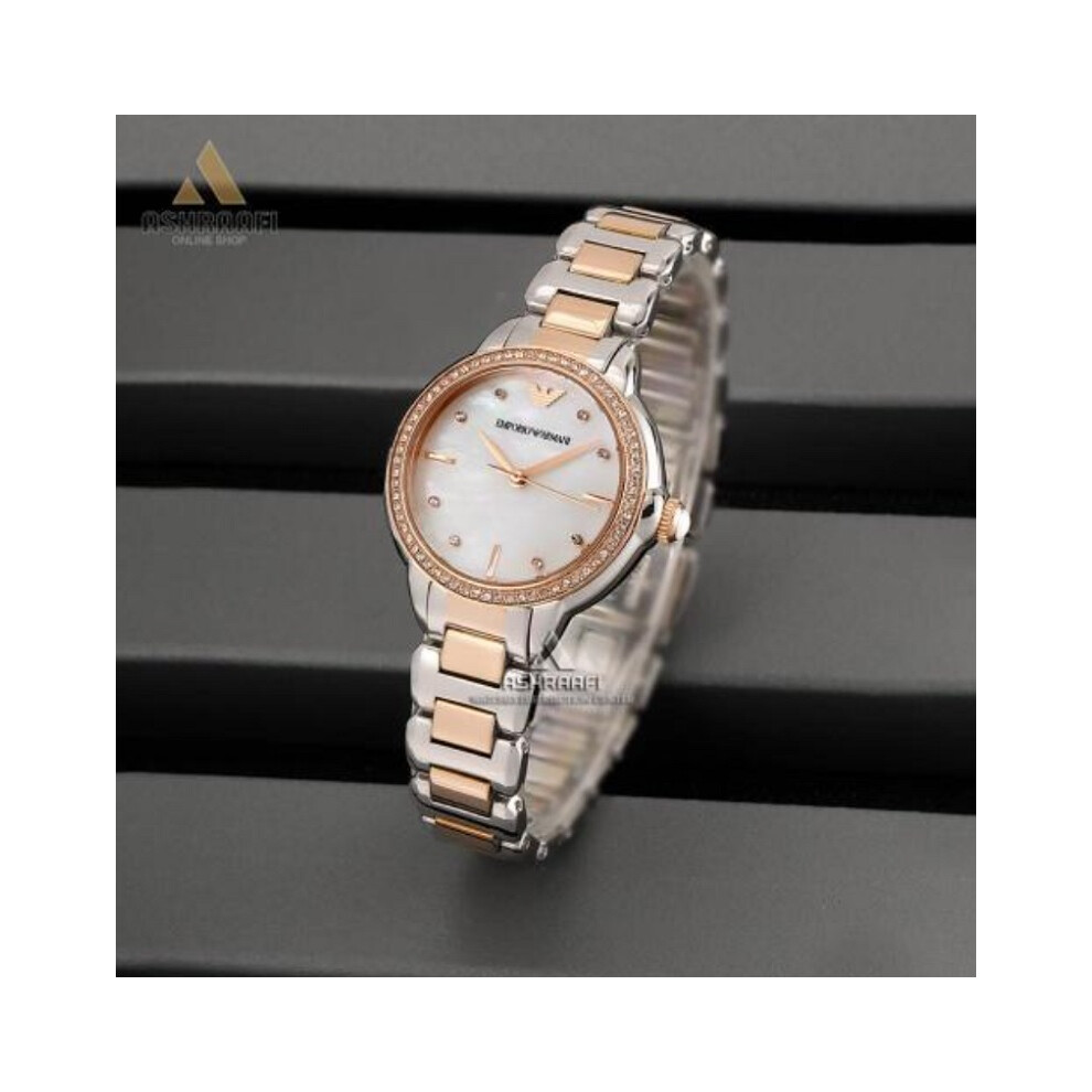 EMPORIO ARMANI AR11569 WOMEN'S WATCH SILVER ROSE GOLD STRAP WHITE DIAL