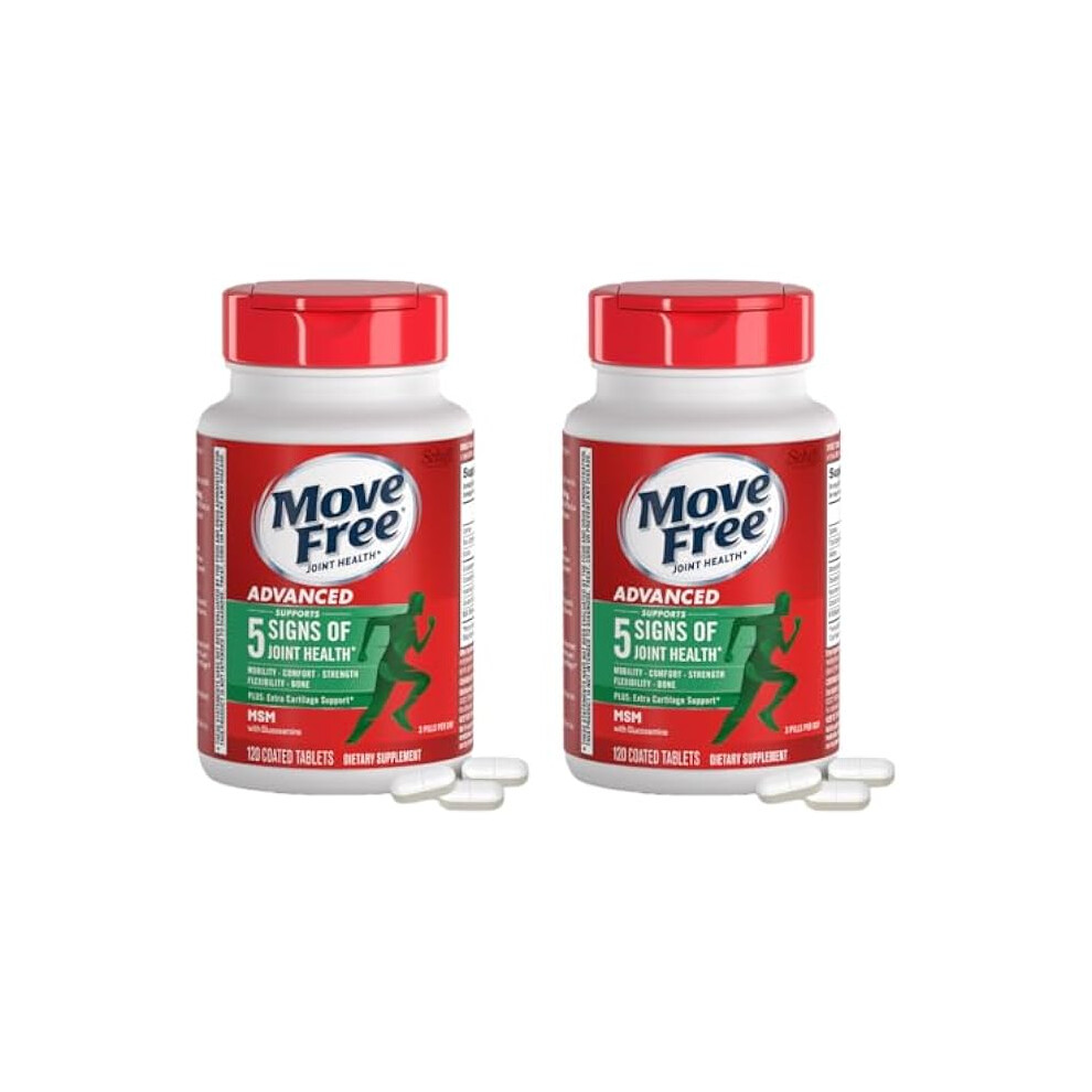 Move Free Advanced Plus MSM, 120 tablets - Joint Health Supplement with Glucosamine and Chondroitin (Pack of 2)