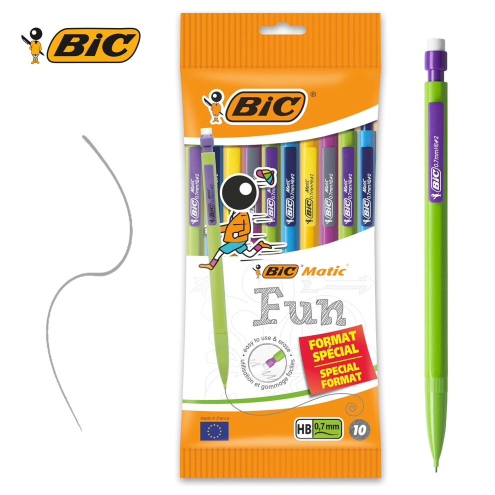 BIC Matic Fun Mechanical Pencils 0.7mm 10-Pack with Refills and Eraser