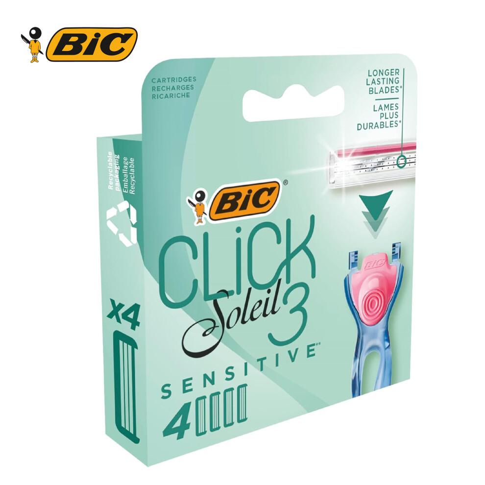 BIC Soleil Sensitive Razor Refills 4 Cartridges Aloe Vera Vitamin E