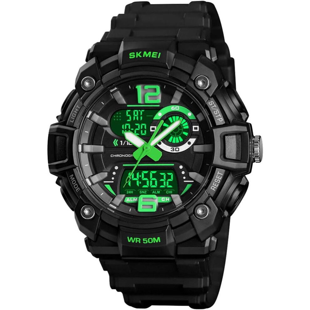 VEANXIN Mens Analog Digital Sports Watches Military Multifunction 3 Time Alarm Stopwatch Countdown 12H/24H Time Backlight 164FT 50M Waterproof Watch