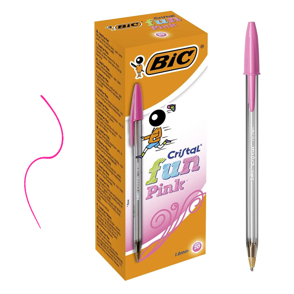 BIC Cristal Fun Pink Ballpoint Pens 20 Pack for Smooth Writing