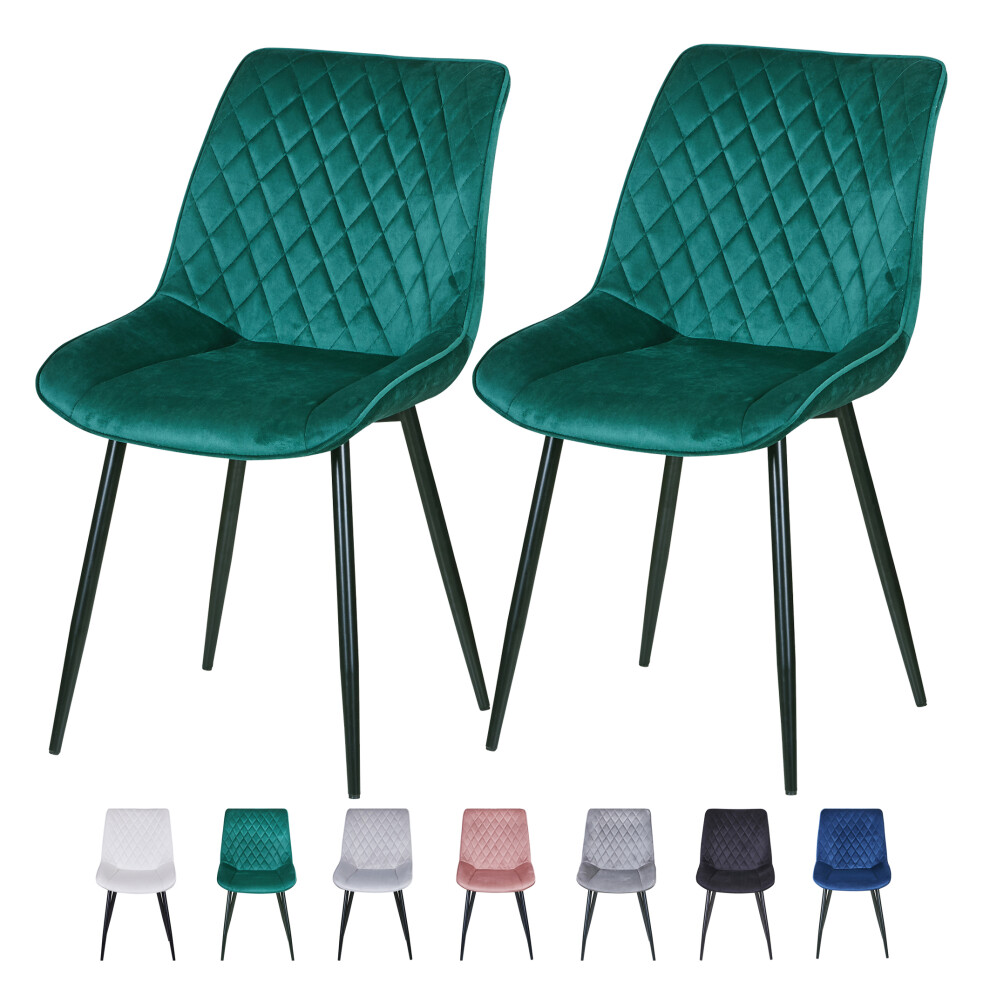 (GREEN) Set of 2 Velvet Chairs Padded Seat Metal Legs ELLE