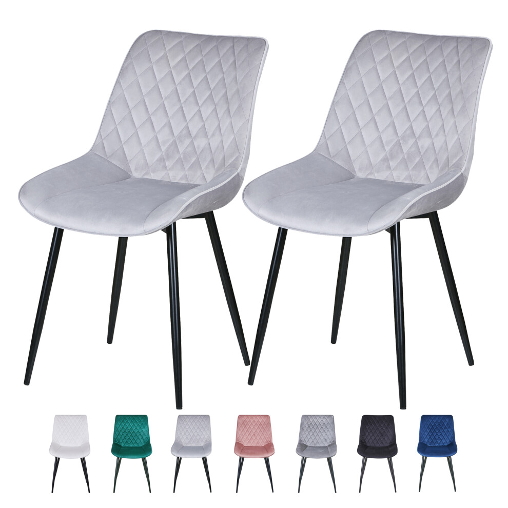 (LIGHT GREY) Set of 2 Velvet Chairs Padded Seat Metal Legs ELLE