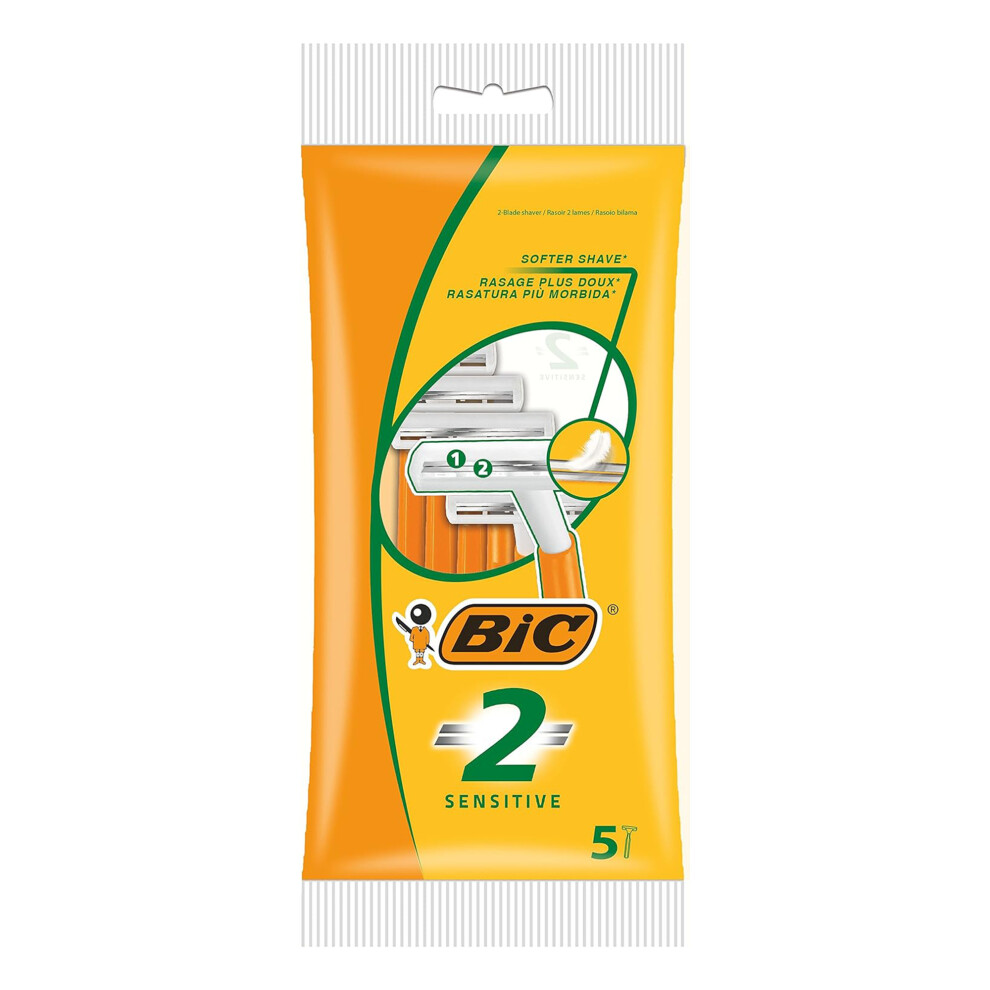 BIC 2 Razor Sensitive Disposable Twin Blade 25 Pack for Close Shave