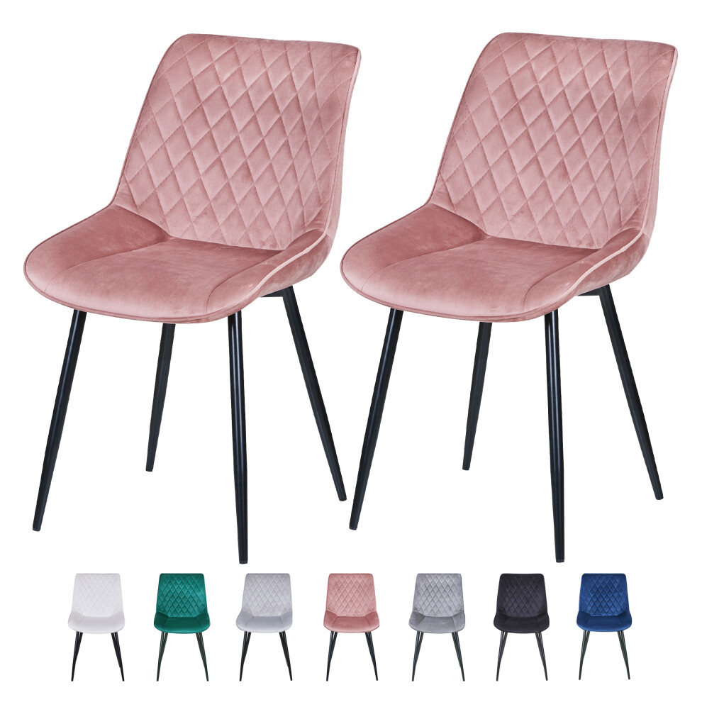 (PINK) Set Of 2 Velvet Chairs Padded Seat Metal Legs ELLE