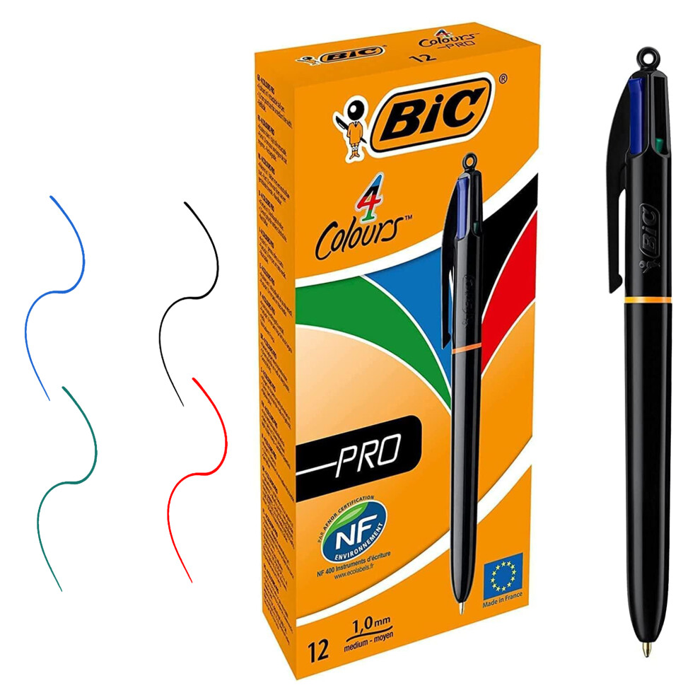 BIC 4 Colours Pro Ballpoint Pen Pack of 12 Medium Point Colour Ink