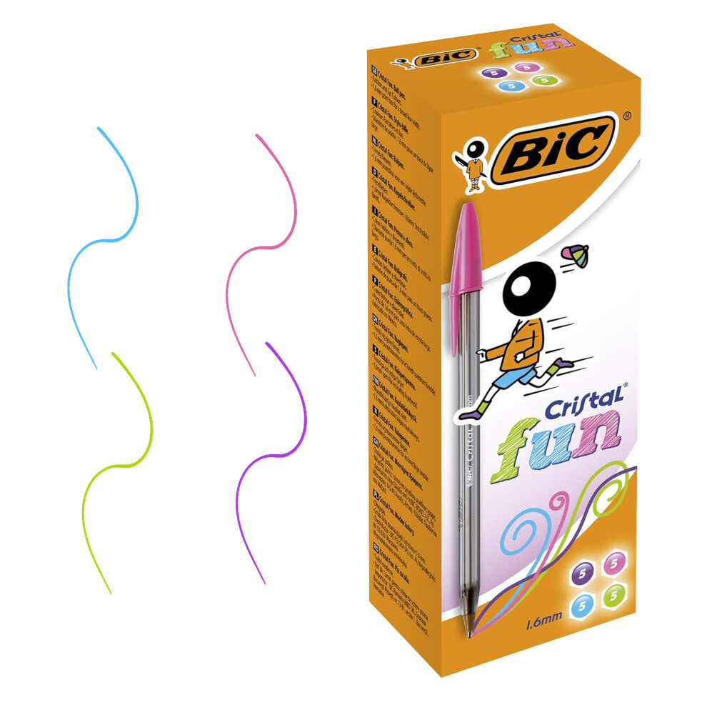 BIC Cristal Fun Ballpoint Pens 20 Pack Bold 1.6mm Tip Multi-Colour