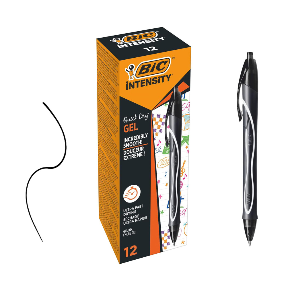 BIC Gelocity Retractable Gel Pens Pack of 12 Quick Dry Black Ink