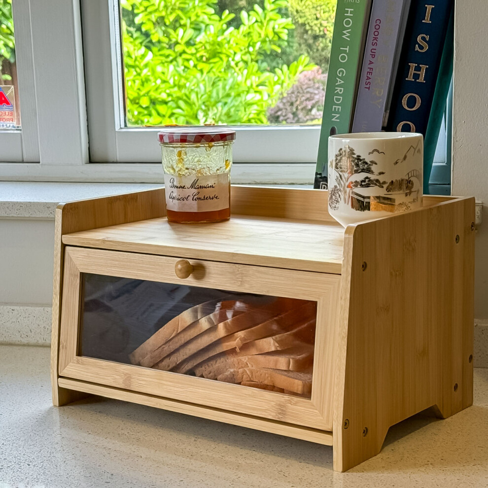 Bamboo Wood Single Layer Bread Bin Food Storage Top Shelf