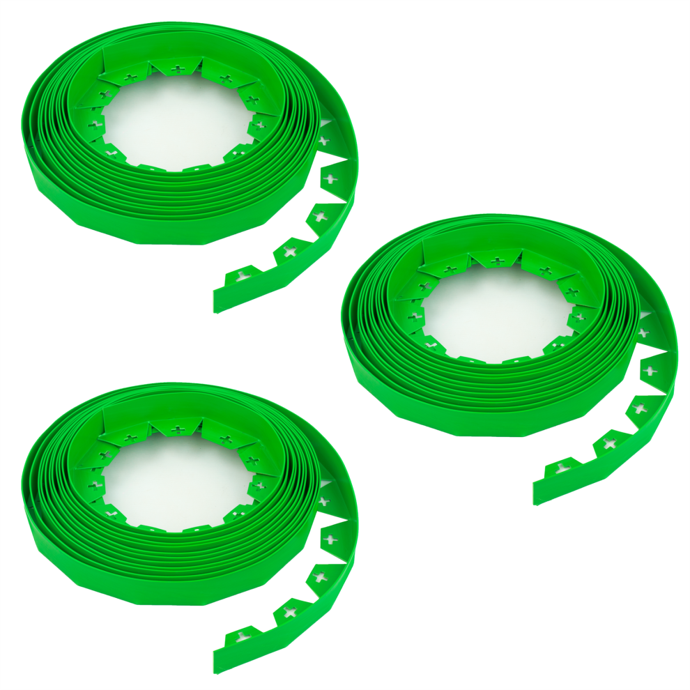 (3 Pack - 30m) KCT 10-50 Metre Green Flexible Plastic Lawn Edging Grass Border with Pegs Garden Edger Heavy Duty Flower Bed