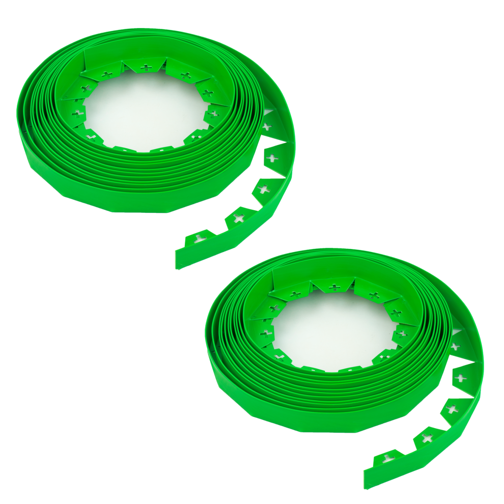 (2 Pack - 20m) KCT 10-50 Metre Green Flexible Plastic Lawn Edging Grass Border with Pegs Garden Edger Heavy Duty Flower Bed