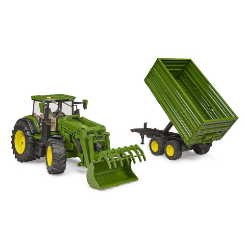 John Deere 7R com carregador frontal e reboque com engate tandem