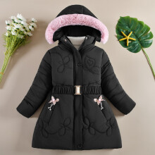 (Black, 4-5Years) Kids Girls Coat Hooded Parka Jacket Warm Fleece
