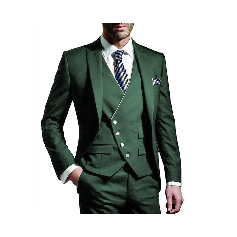 (dark green, M) Men's Suits Slim Fit, 3 Piece Suit for Men Tuxedo Suit Set