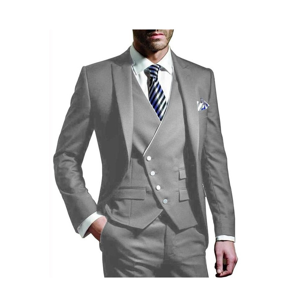 (gray, M) Men's Suits Slim Fit, 3 Piece Suit for Men Tuxedo Suit Set