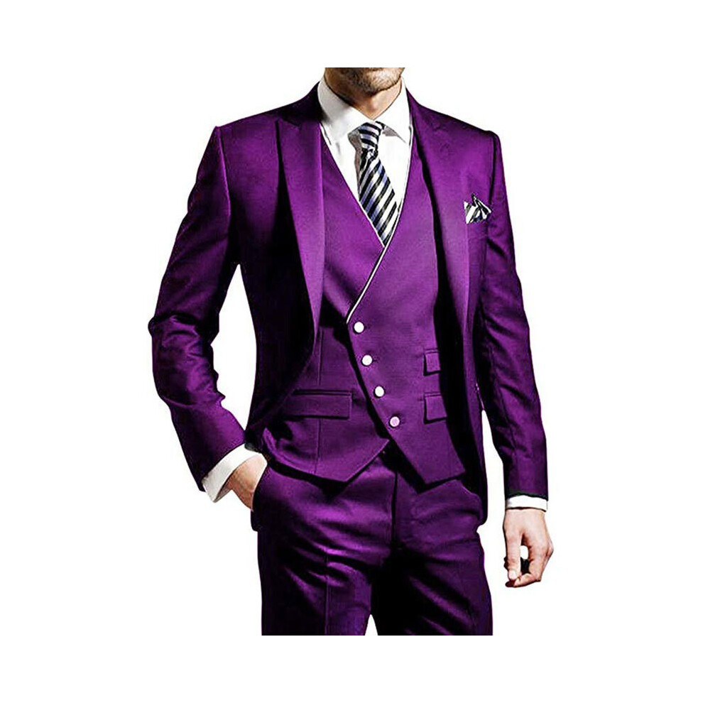 (purple, XL) Men's Suits Slim Fit, 3 Piece Suit for Men Tuxedo Suit Set