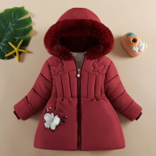(Red, 2-3Years) Baby Kids Girls Coat Parka Jacket Warm Fleece UK