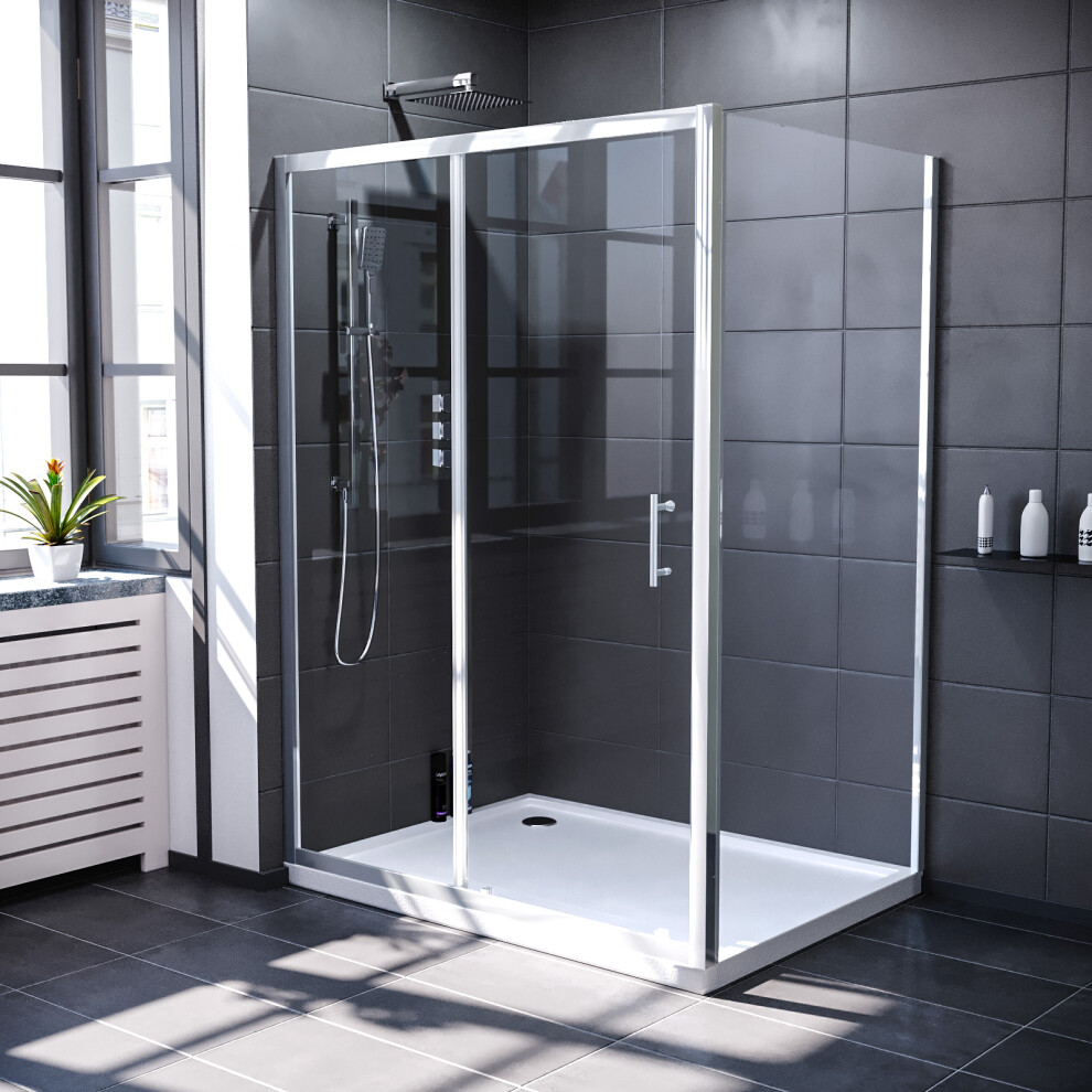 Nes Home 1600mm Shower Enclosure Sliding Door & 800mm Glass Side Panel Chrome