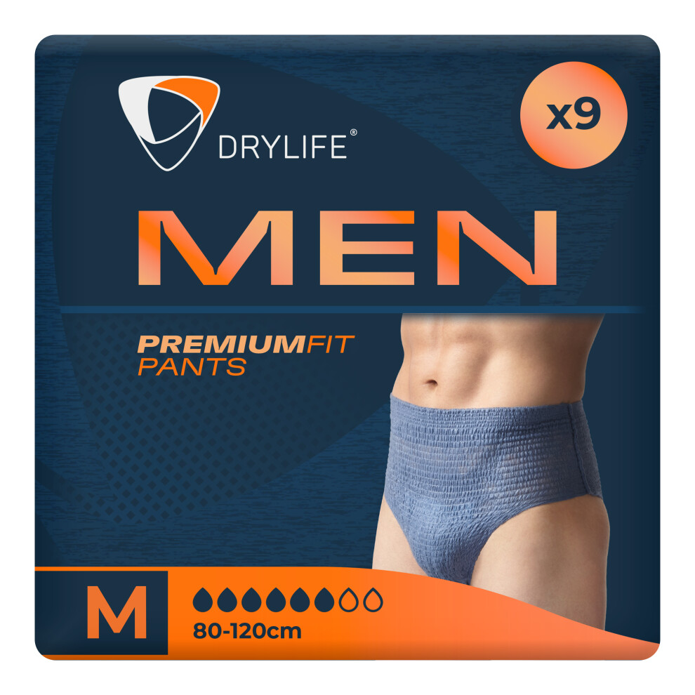 (1 Pack of 9) Drylife MEN Premium Fit Incontinence Pants - M