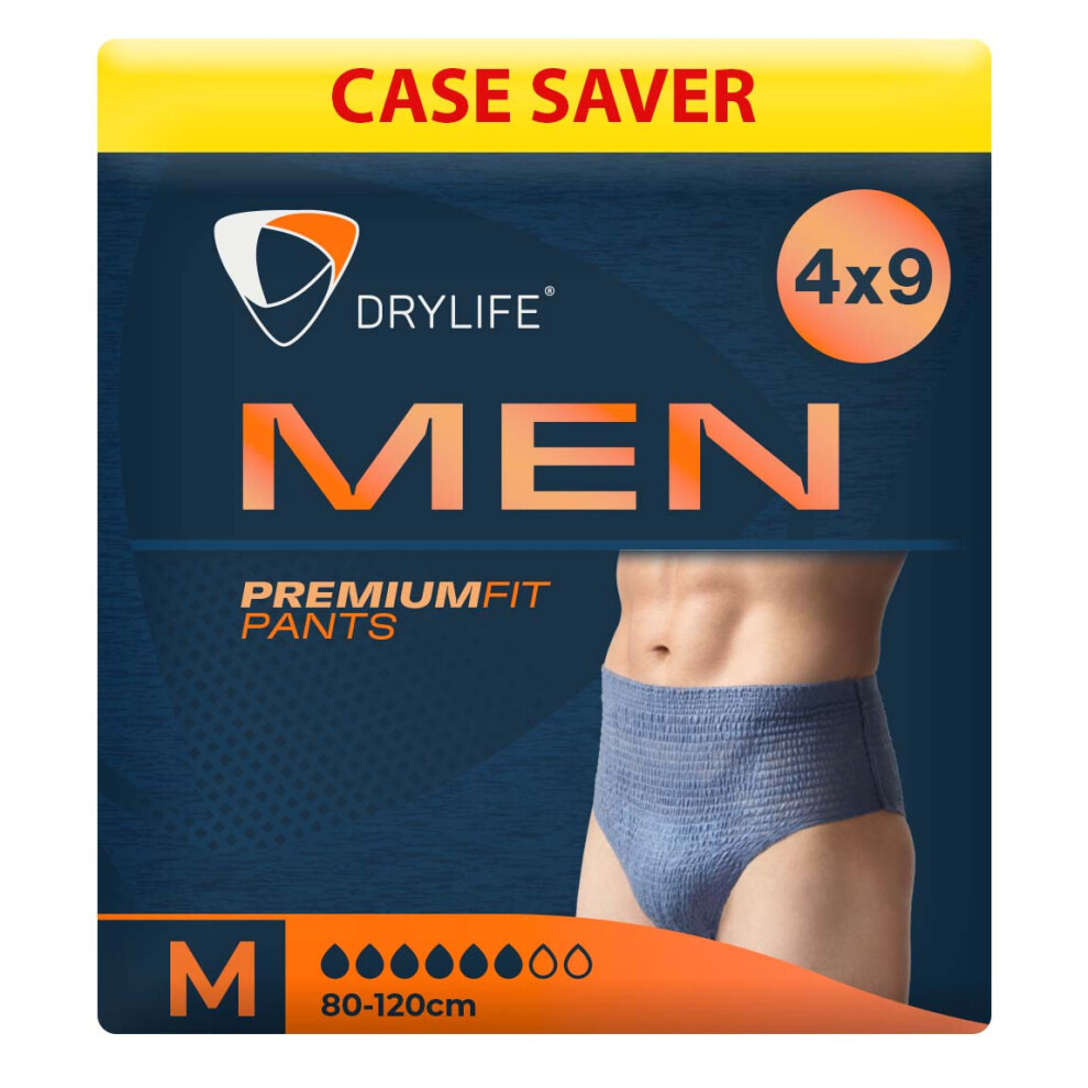 (4 Packs of 9) Drylife MEN Premium Fit Incontinence Pants - M