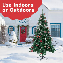 6FT Snow-Covered Artificial Canadian Fir Christmas Tree, Metal Stand