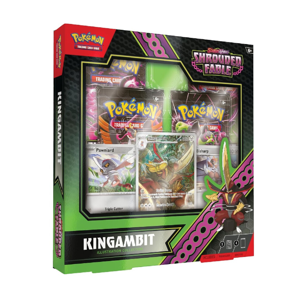 Pokémon Tcg Scarlet & Violet Shrouded Fable Kingambit Illustration Collection: Kingambit Promo Card, 2 Foil Pawniard & Bisharp, 4 Booster Packs