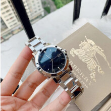 BURBERRY BU9001 UNISEX WATCH SILVER BRACELET BLACK DIAL SILVER CASE