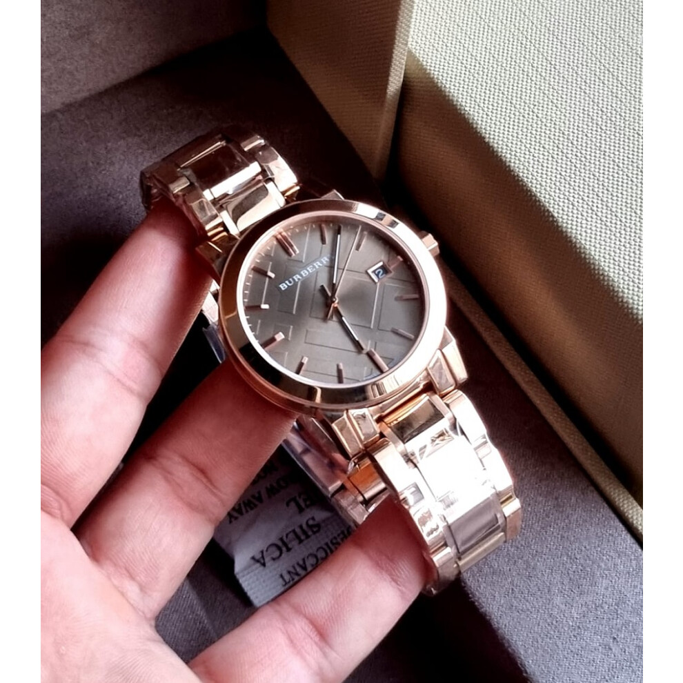 BURBERRY BU9005 UNISEX WATCH ROSE GOLD STRAP BROWN DIAL ROSE GOLD CASE